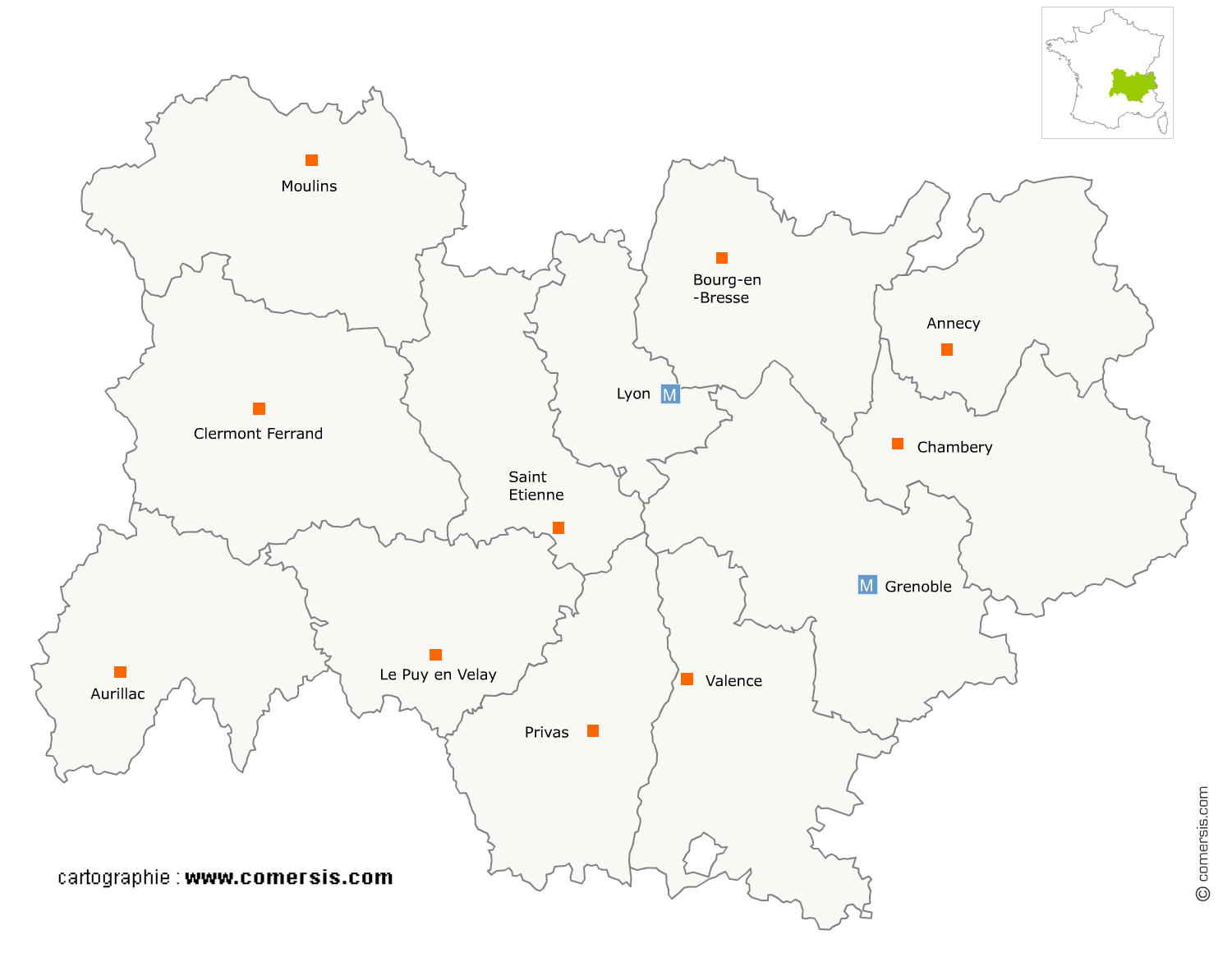 Carte région Auvergne-Rhône-Alpes